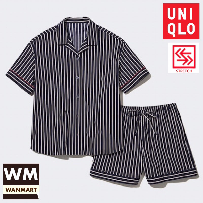 UNIQLO Women Pajamas Setelan Piyama Wanita Soft Stretch Lengan Pendek Navy