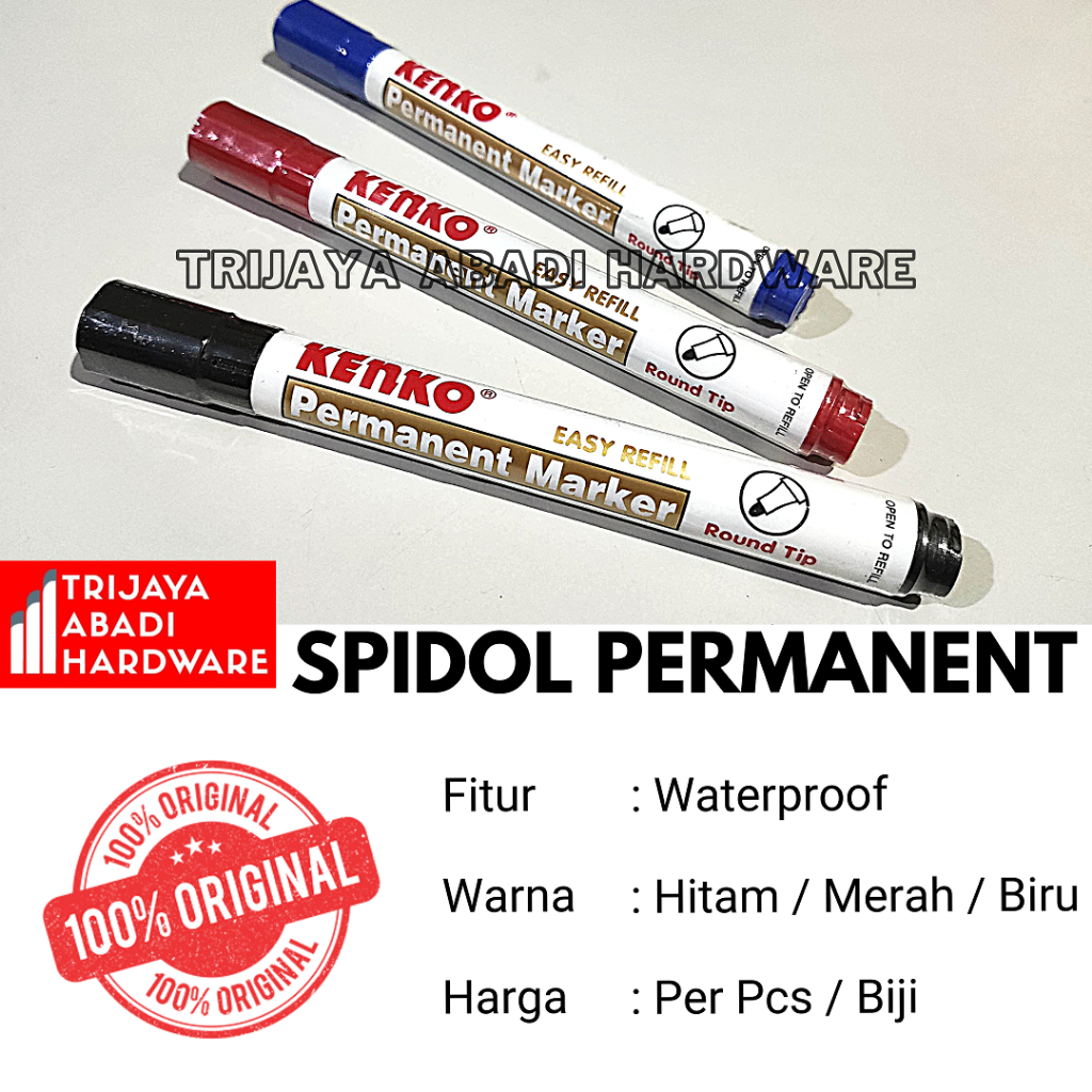 

Spidol Permanent Marker Hitam Merah Biru Easy Refill Kenko