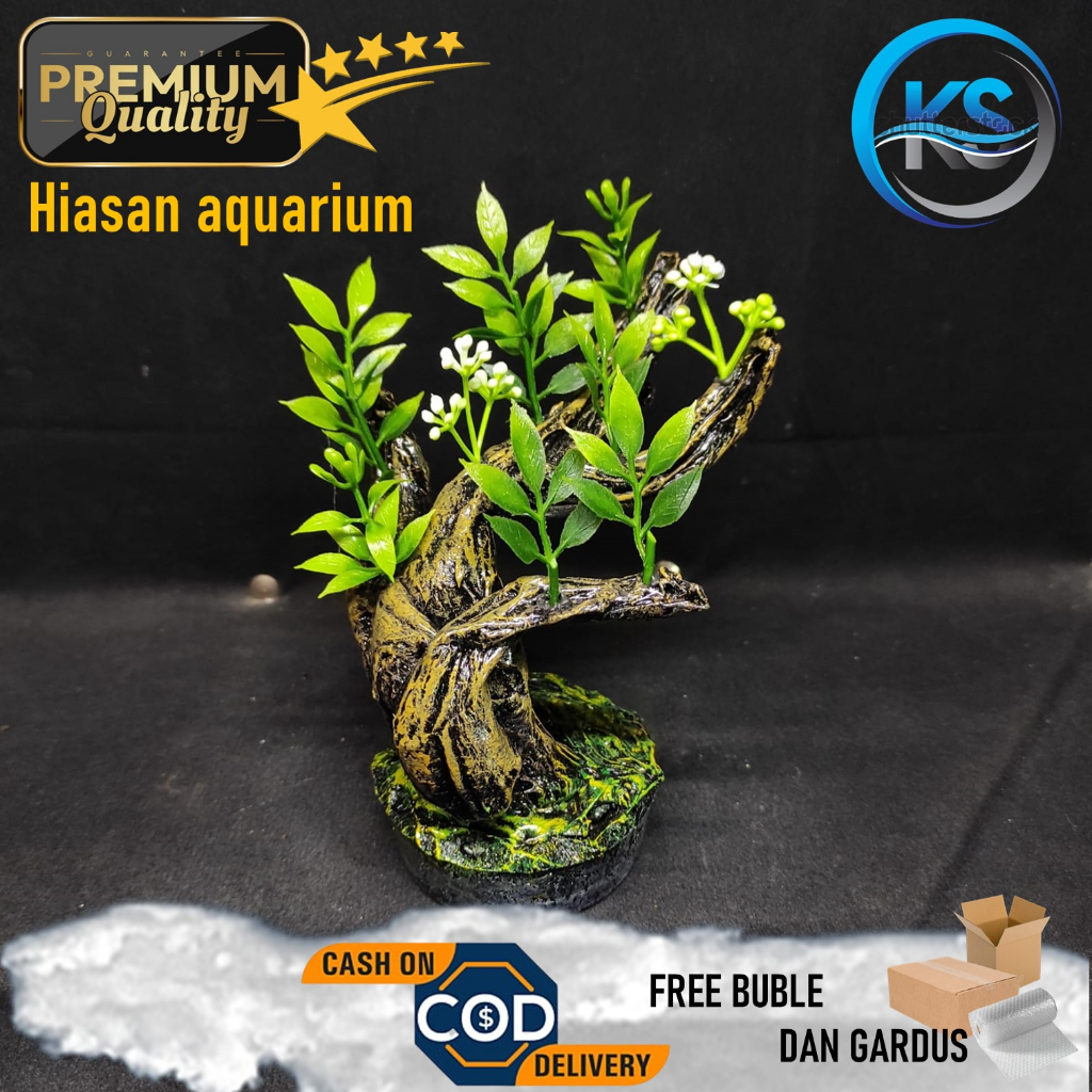 Hiasan Aquarium Bonsai Liux l Hiasan Akuarium Tanaman Plastik Bonsai Liux