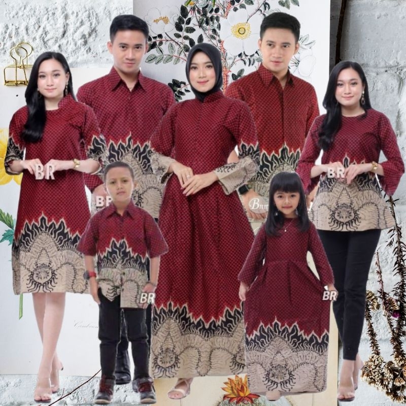 Baju Batik Couple Keluarga Lebaran 2023 Muslim Warna Merah Motif Bara Api Merah Mewah Sarimbit Family Atasan Pria Dewasa Pasangan Ayah Dan Anak Laki-laki Lengan Panjang Gamis Ibu Gamis Anak Perempuan Model Elegan Modern Kekinian Terbaru Masakini