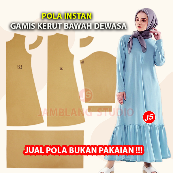 Pola Instan Gamis Kerut Bawah Dewasa