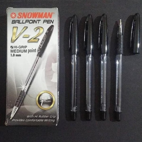 

(12pc) Pen / Ballpoint / Pulpen Snowman V-2 Black