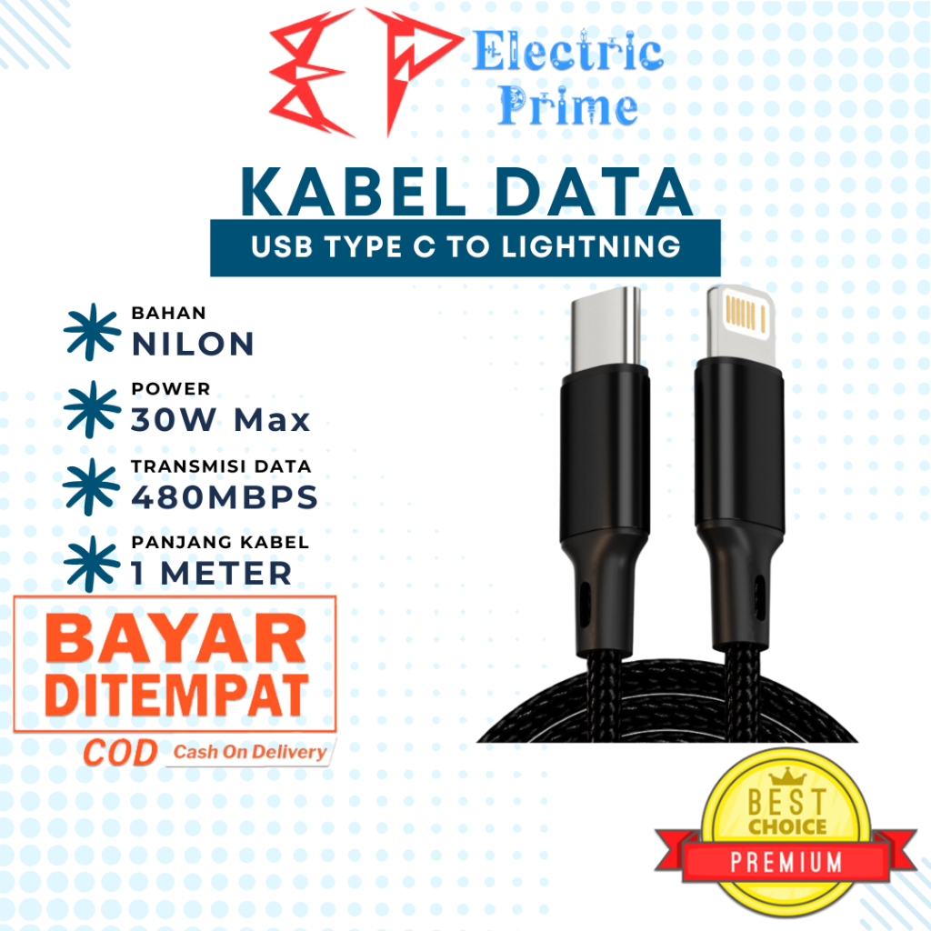Kabel Charger iPhone Cable Data Type C to Lightning iPad Fast Charging PD 30W 1M IOS iPod MFI Nylon