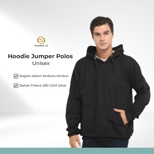 SWEATER_ID Hoodie Jumper Polos Hitam Pria Wanita Couple Oversize Fleece Tebal Premium