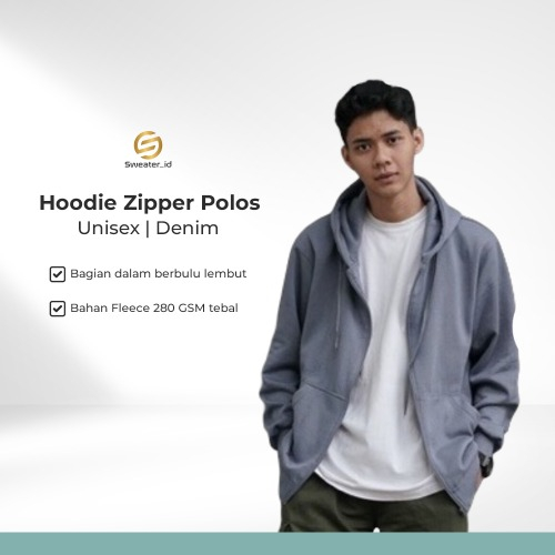 SWEATER_ID Hoodie Zipper Sweater Polos Denim Pria Wanita Fleece Premium