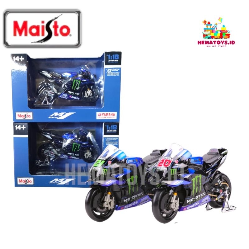 Diecast Motor GP Maisto Skala 1:18 Yamaha M1 VZR #20/Fabio Quartararo #21/Franco Morbidelli Miniatur