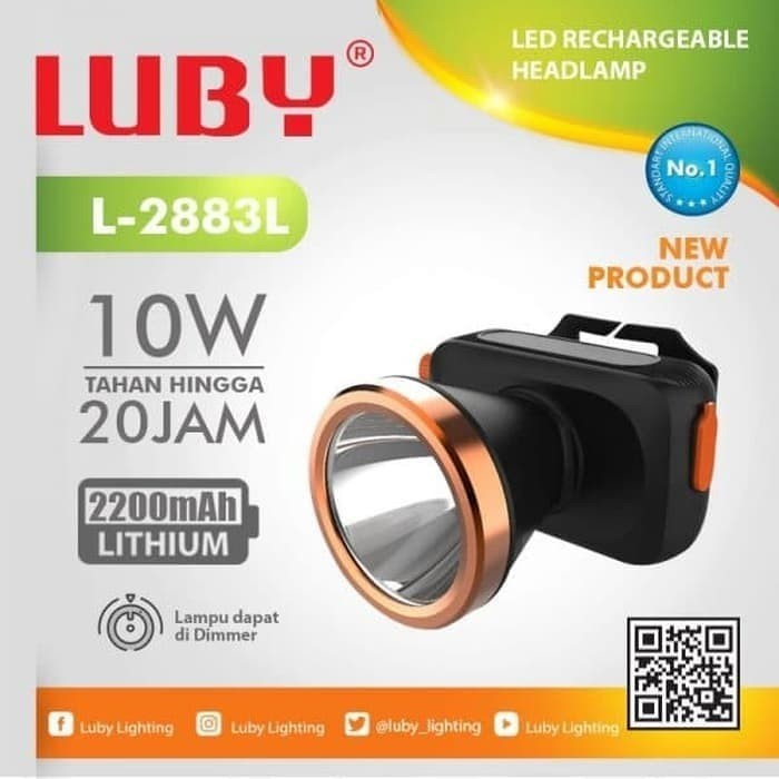 Senter Kepala Luby 10 Watt L-2883L Nyala Putih/Kuning Recharger