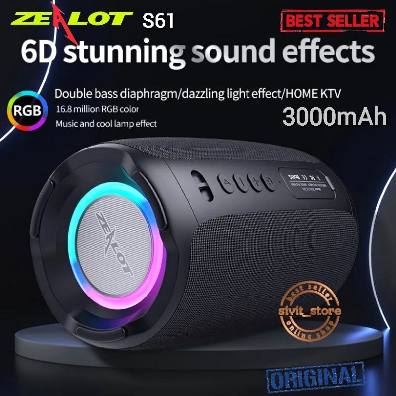 ZEALOT Original Product Portable Bluetooth Speaker Outdoor Waterproof 3000 mAh - S61 / S32