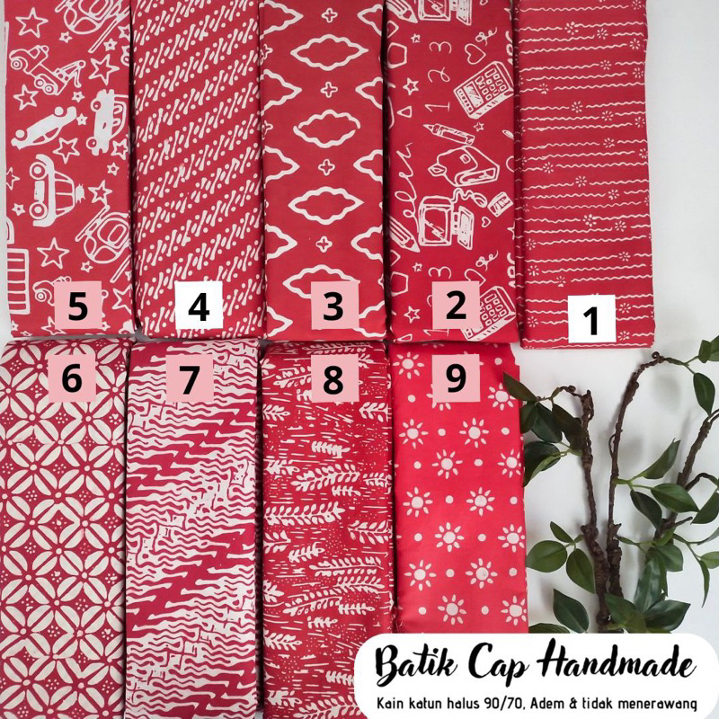 kain batik cap garutan handmade warna merah putih