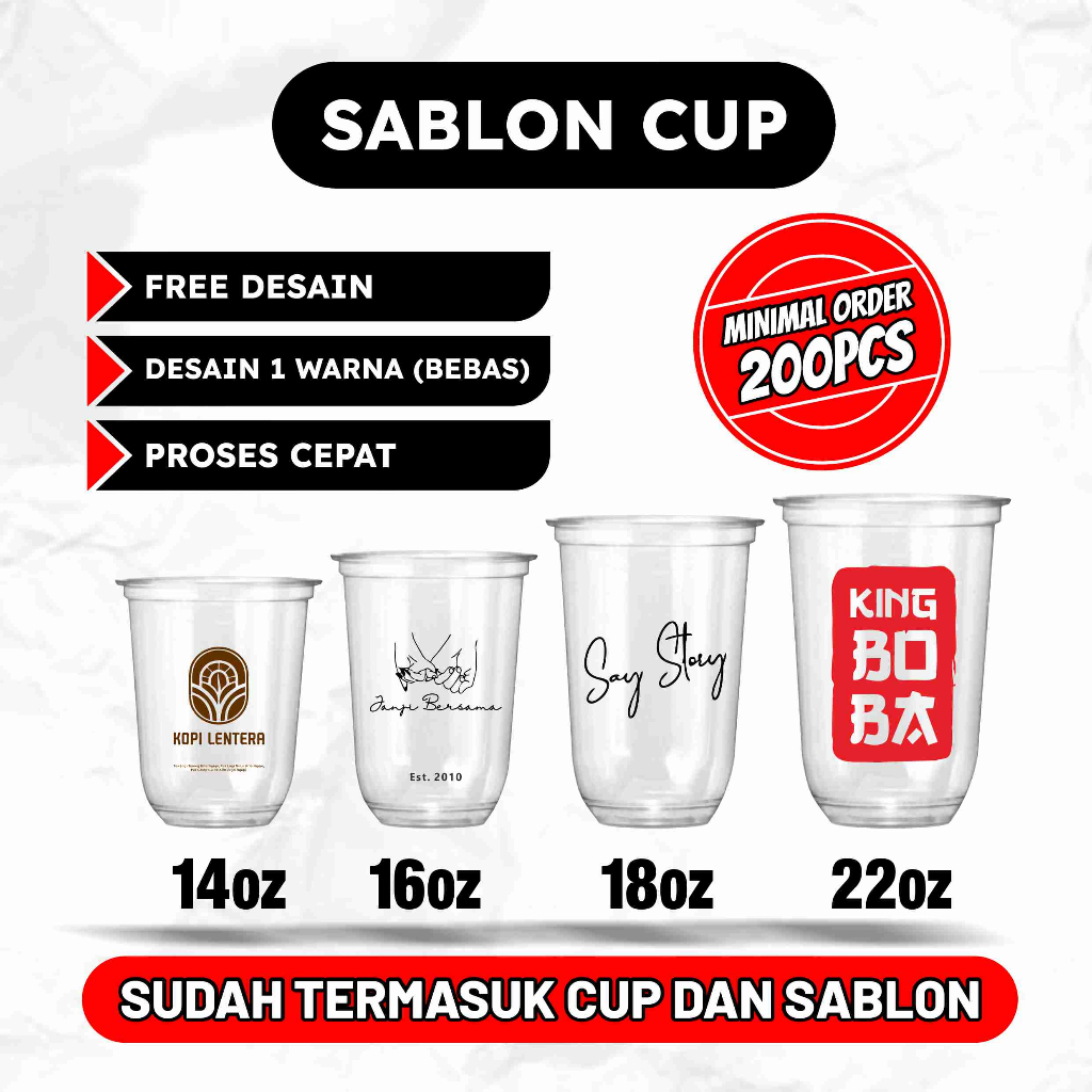 Sablon Cup Gelas Custom 14oz 16oz 18oz 22oz Oval Murah Free Desain