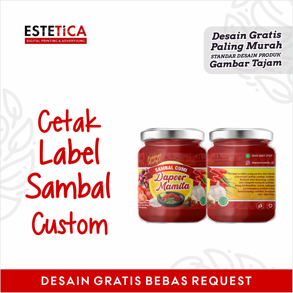 Print Cetak Sticker Stiker Label Sambal Toples Label Sticker Sambal Instan Minuman Botol Saos Custom