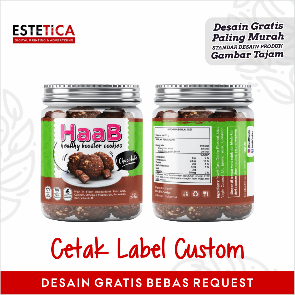 

Print Cetak Sticker Stiker Label kue kering cokelat makanan snack Custom Desain Gratis