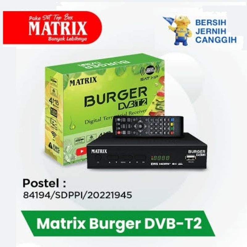 set top box DVBT2 set top box tv digital evercoss matrix burger hijau/stb matrix burger hijau
