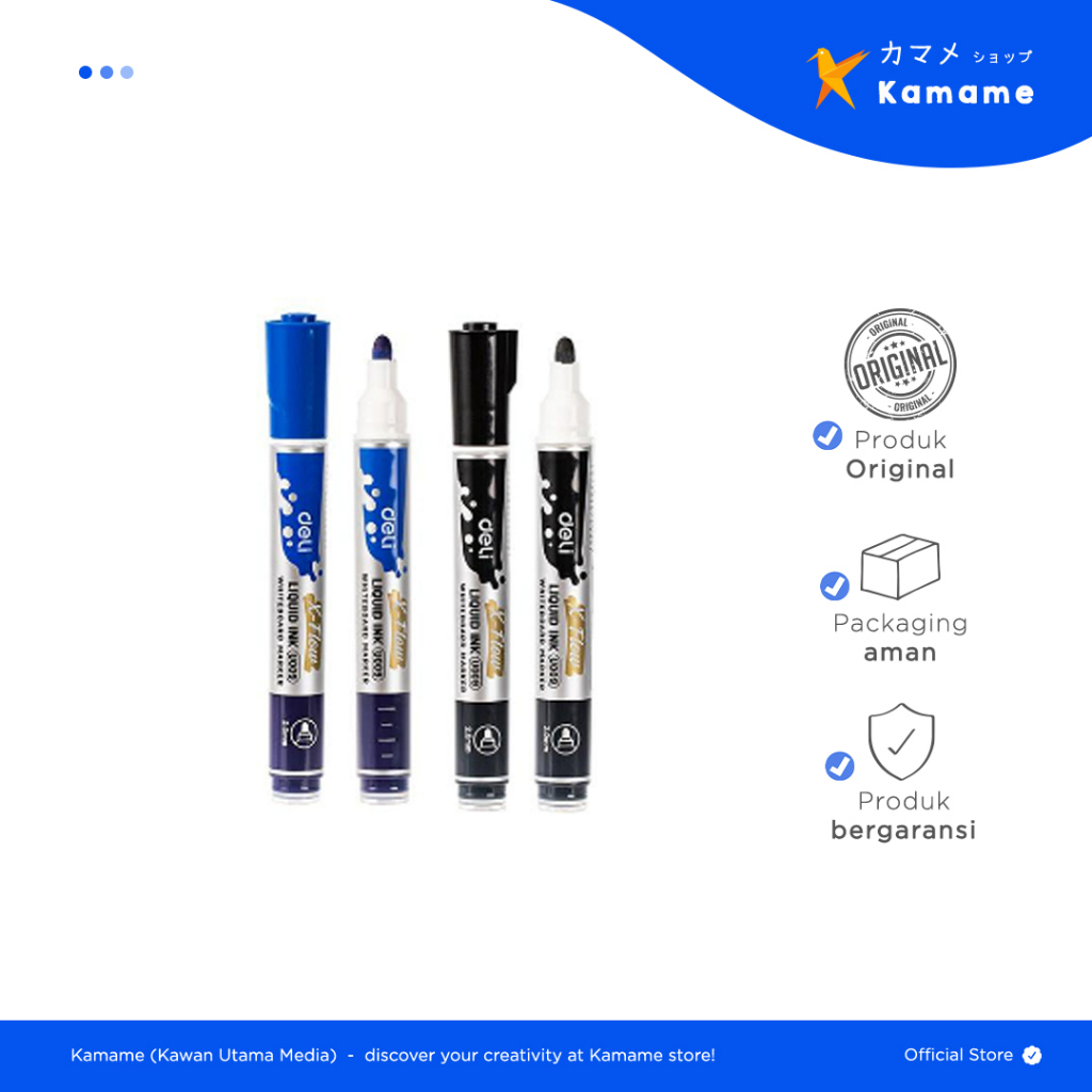 

Deli Whiteboard Marker - Spidol Papan Tulis Tip2mm Hitam Biru U009 - Kamame