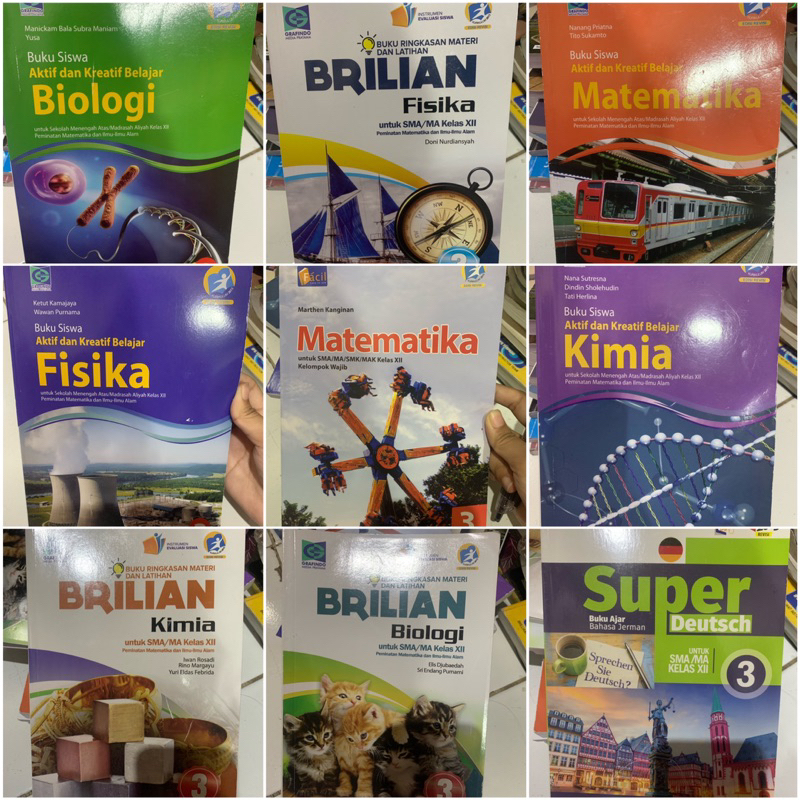 

buku kelas 3 sma/ma biologi, fisika, kimia, matematika, bahasa indonesia, pkwu, ppkn, pjok, bahasa sunda, bahasa jerman, bahasa inggris, dll