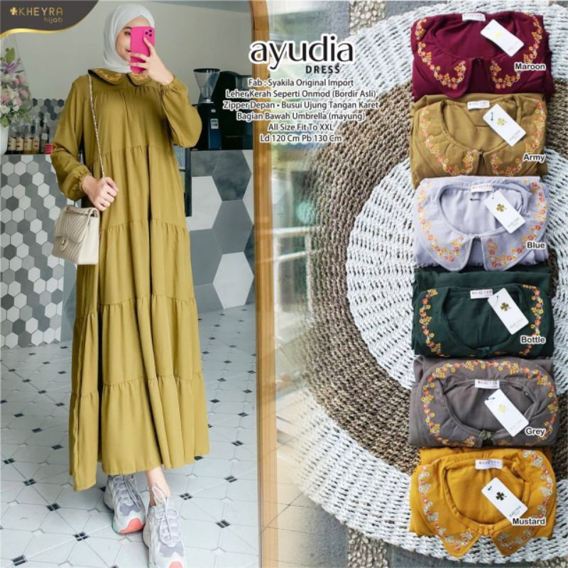 Gamis ayudia dress bahan syakila original import by kheyra hijab