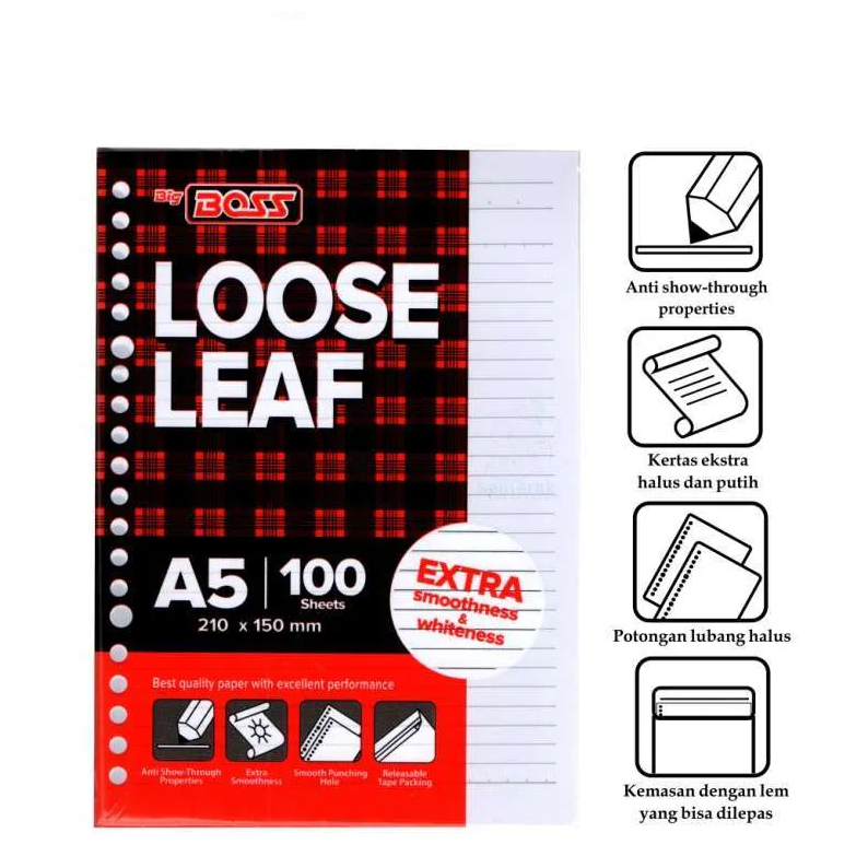 

KERTAS LOOSE LEAF UK. A5 Garis, Polos, Grid, Dotted isi 100 lbr - Perpcs (kertas binder garis, kotak,titik,polos / isi binder)