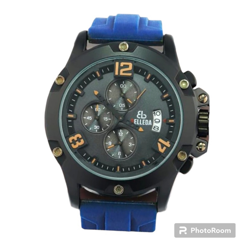 jam tangan analog pria casual merk belleda navy black