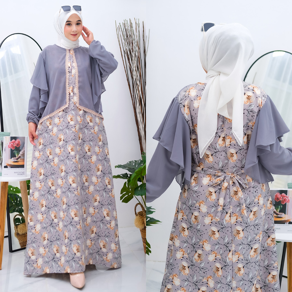 gamis motif bunga model renda mix ceruty terbaru