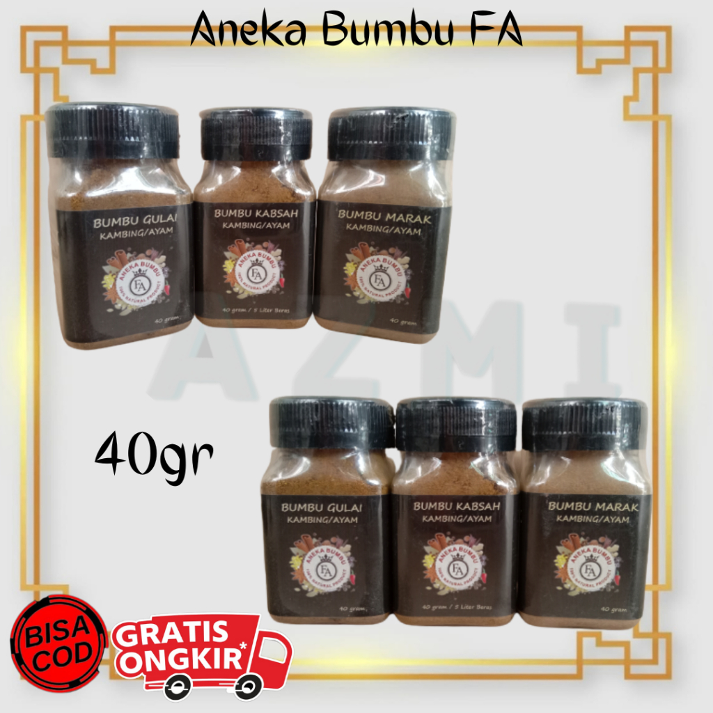 

Bumbu FA 40gr bumbu kari, bumbu kabsah, bumbu Marak untuk 5liter beras dan 5 liter daging no MSG