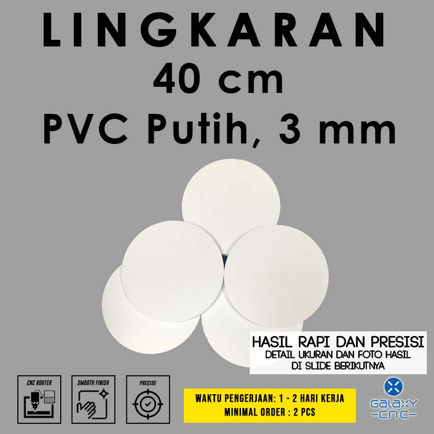 Lingkaran 40 cm - PVC Foam Board warna putih, tebal 3 mm - Dekorasi / Kerajinan / MDF / Triplek
