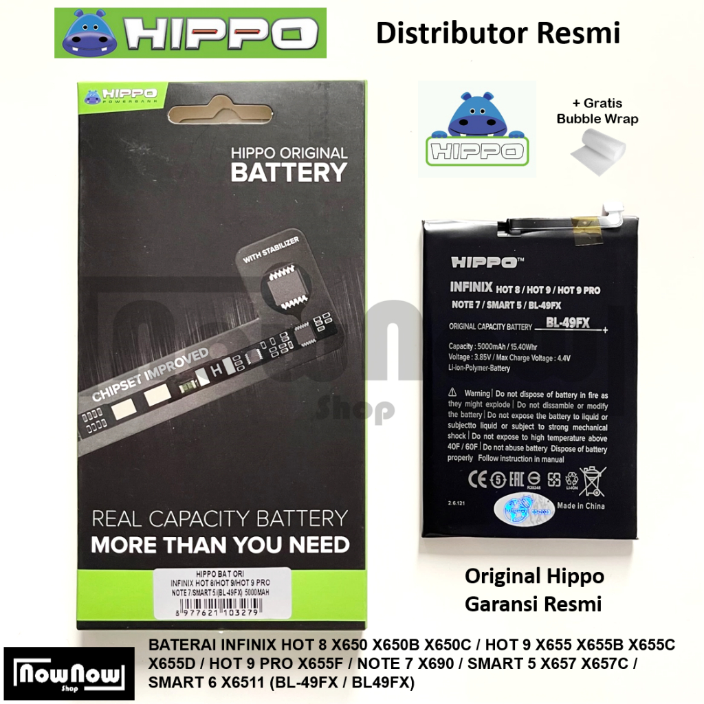Baterai Hippo Infinix Hot 8 X650 / Hot 9 X655 / Hot 9 Pro X655F / Note 7 X690 / Smart 5 X657 X657C /