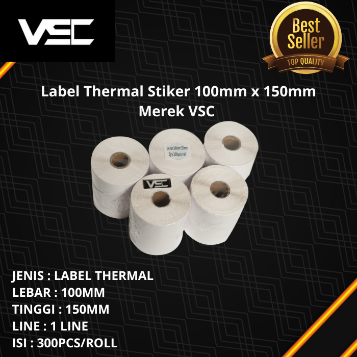

LABEL BARCODE 100 X 150 mm merek VSC KERTAS STICKER LABEL THERMAL