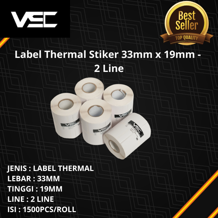 

LABEL BARCODE 33 X 19 mm KERTAS STICKER LABEL THERMAL 2 LINE,MERK VSC