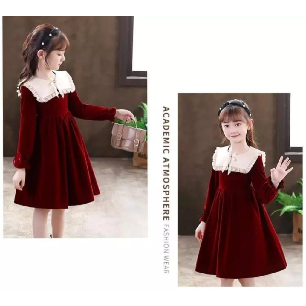 VVV Olshop Dress Ratu Kids Tiga Pilihan Warna Black Marun dan Hijau USIA 6 7 8 9 10 TAHUN TERGATUNG 