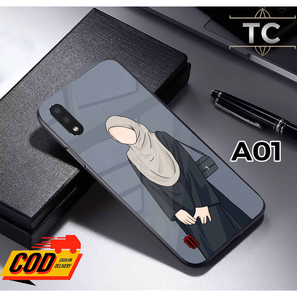 Softcase Glass Kilau glossy Fashion Motif Hijab Girl- Case Samsung A01 kaca glossy Casing Hp Samsung