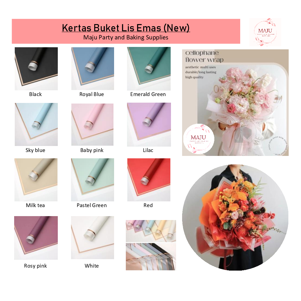 

(20 lembar per pax) Kertas Buket Lis Emas (New) / Flower Wrapping Gold Frame (New) / Kertas Bunga / Flower Paper / Cellophane Paper