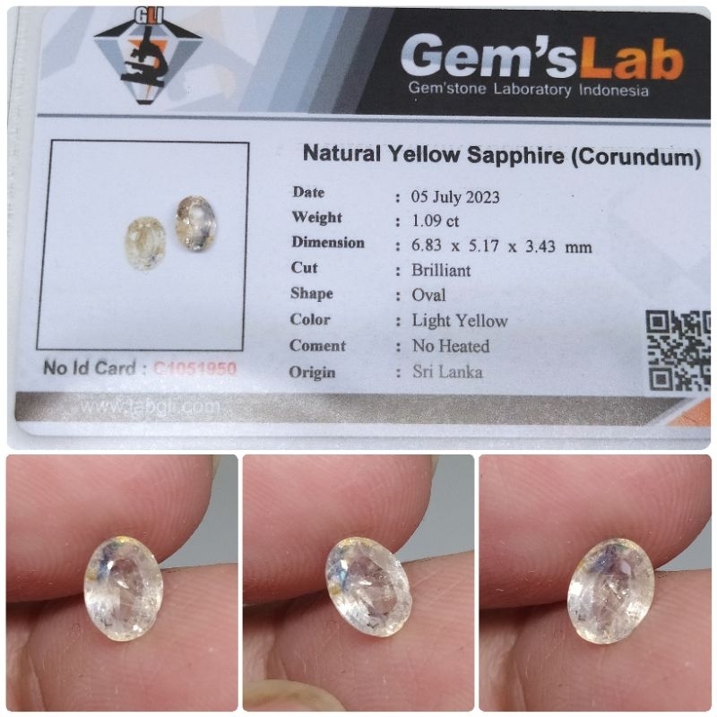 Natural Yellow Sapphire Ceylon 1,05ct Safir Srilanka kristal memo