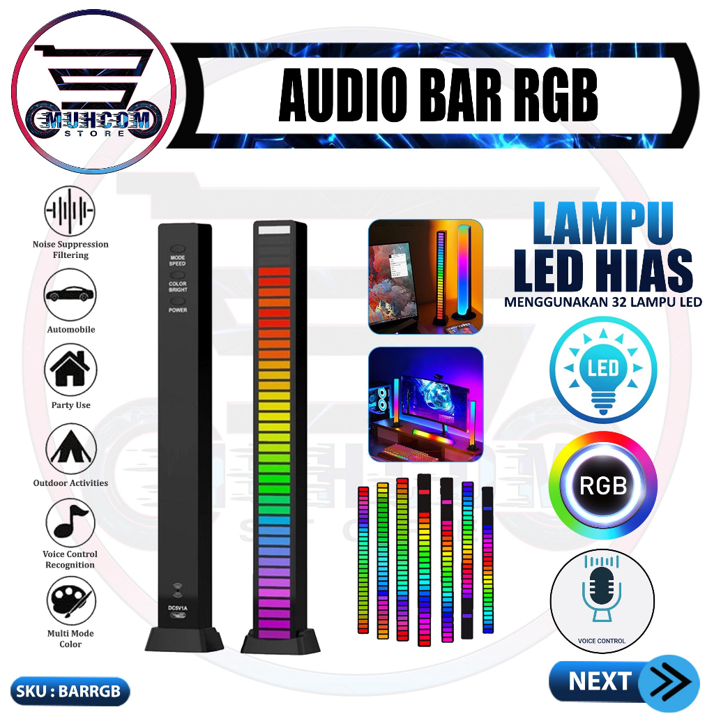 Audio Bar Strip Spectrum Lampu LED RGB Indikator Ritme Sensor Suara Sound Musik Multi Mode Warna war