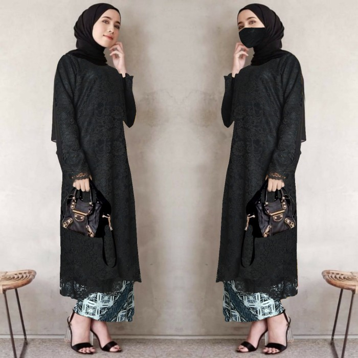 BEST SELLER ATASAN KEBAYA BRUKAT TUNIK MODERN LD 120 ATASAN - WARNA HITAM