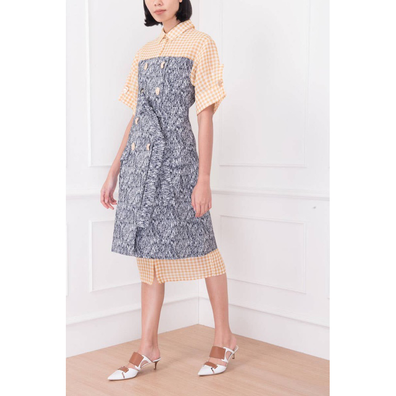 FRIEDERICH HERMAN Dark Blue/Brown Trench Panel Shirtdress Size M