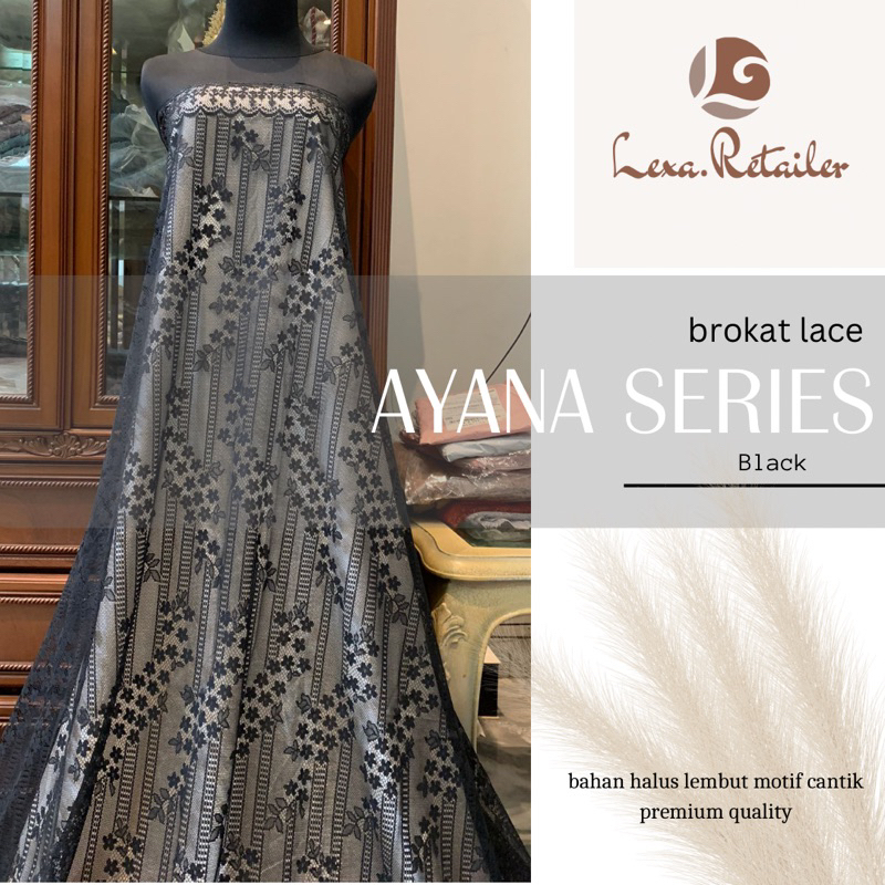 Kain Kebaya Brokat Brukat Lace Ayana Motif Bunga Warna Black Hitam
