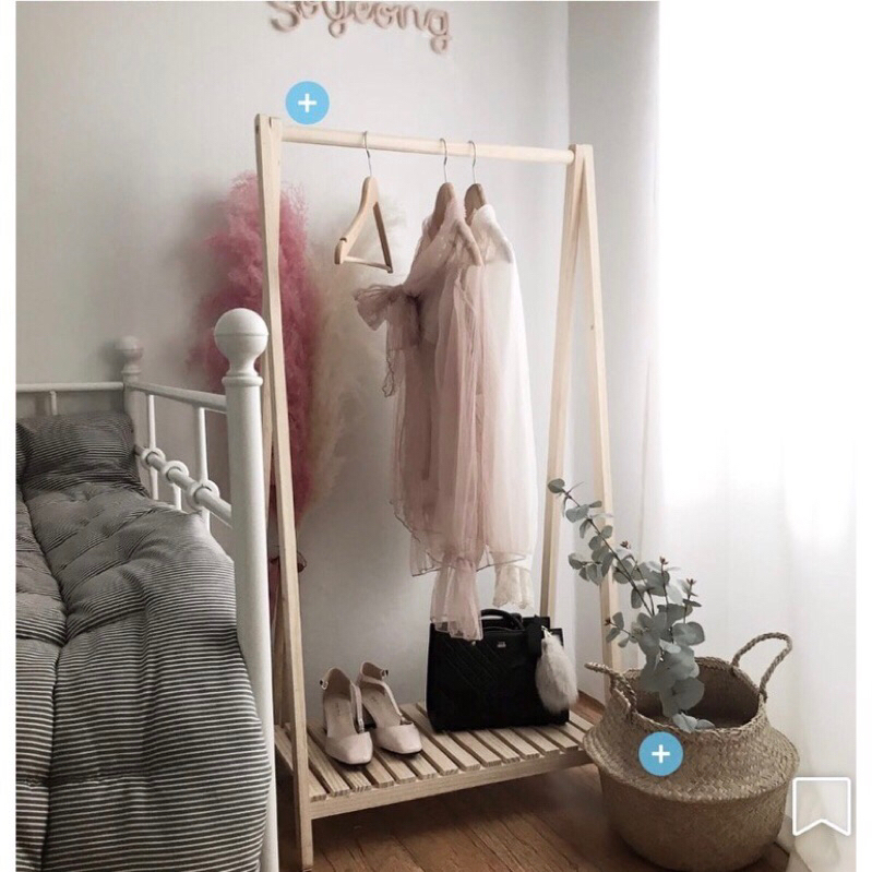 stand hanger 2 papan / hanger baju kayu / gantungan baju rak tangga kayu ladder hanger gantungan sej