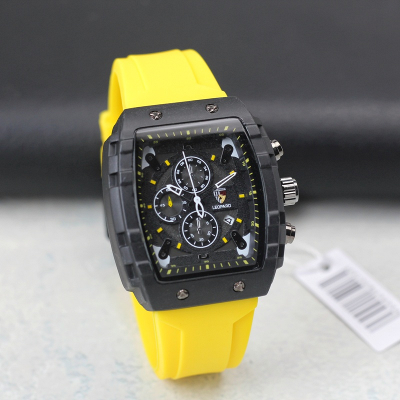 Jam tangan Pria Leopard sport tali karet tanggal aktif  chrono off original