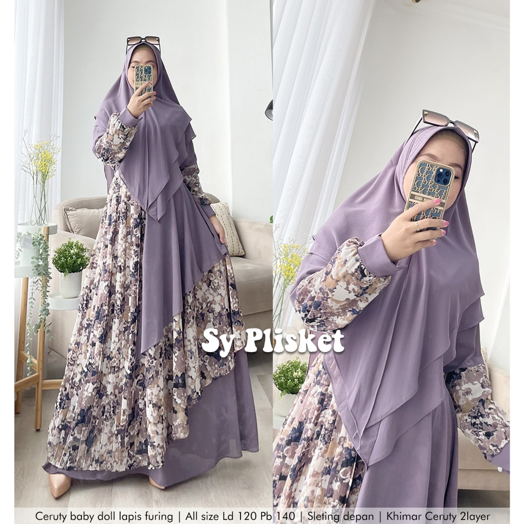 Khadijah Humaira Gamis Syari Ceruty Babydoll Marwah Plisket