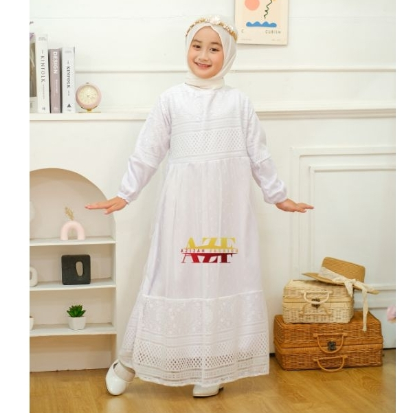 Paket Hemat Azizah Fashion / Gamis Putih Anak Perempuan Gamis Brukat Anak Terbaru 2023 / Gamis Cewek