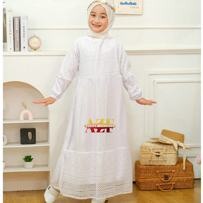 Gamis putih anak perempuan terbaru 2023 / gamis anak polos gamis perempuan 3-10 tahun / Gamis Brukat