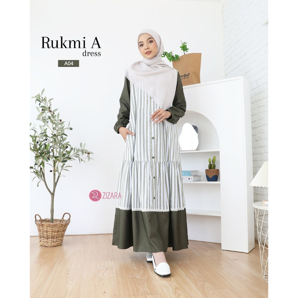RUKMI DRESS BY ZIZARA GAMIS STRIPE GARIS KATUN KEKINIAN