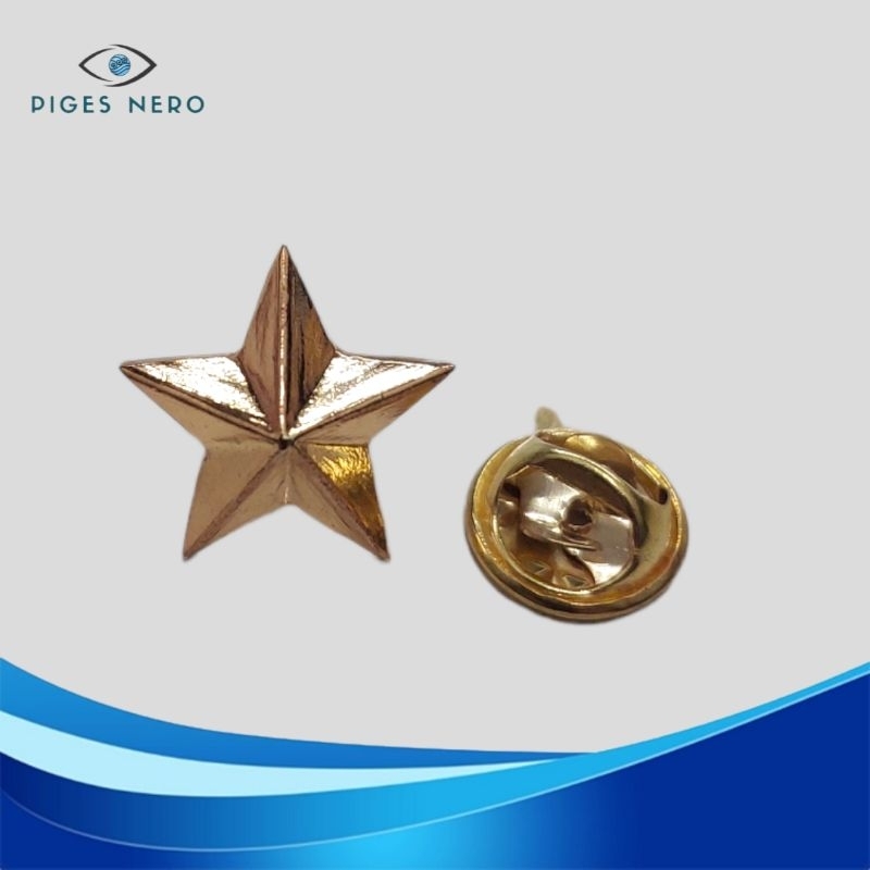 Pin Bintang 1 Segi 5 Logam Emas 1.7cm Untuk Topi TNI