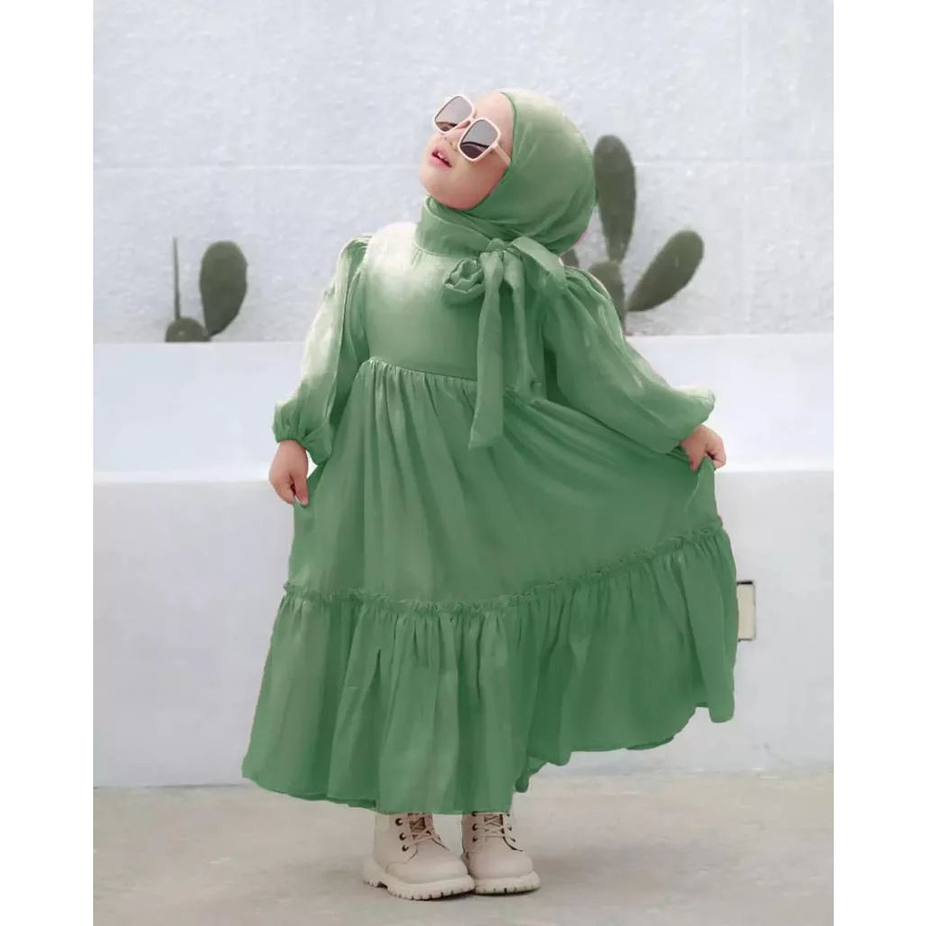 Arsyila Kids + Jilbab Fashion Dress Set Kerudung Anak Perempuan Bahan Santorini Simmer LF