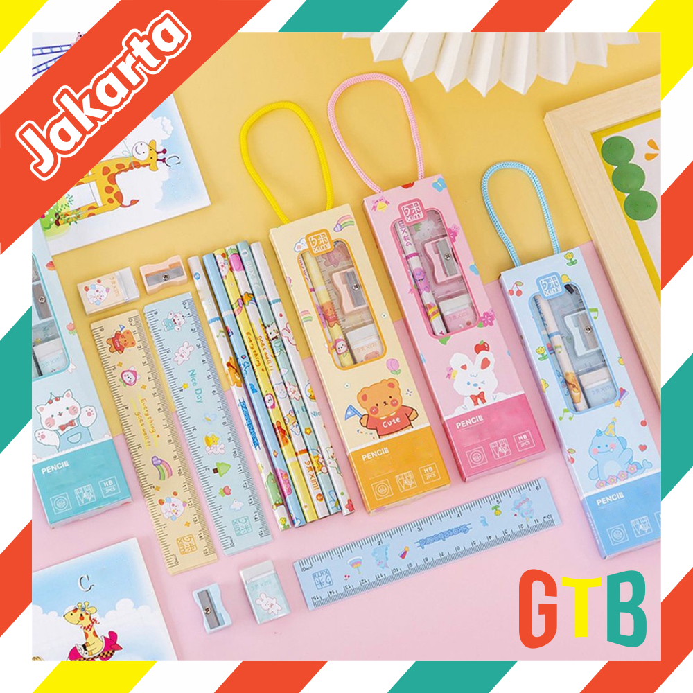 

❤️GTB❤️ 5in1 SET Alat Tulis Sekolah Karakter Kado Hadiah Ultah Anak Mini Stationery S084