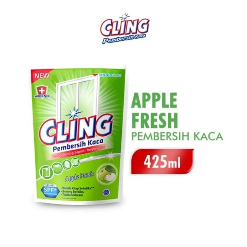 CLING Glass Cleaner Pembersih Kaca Refill Apple Fresh 425ml