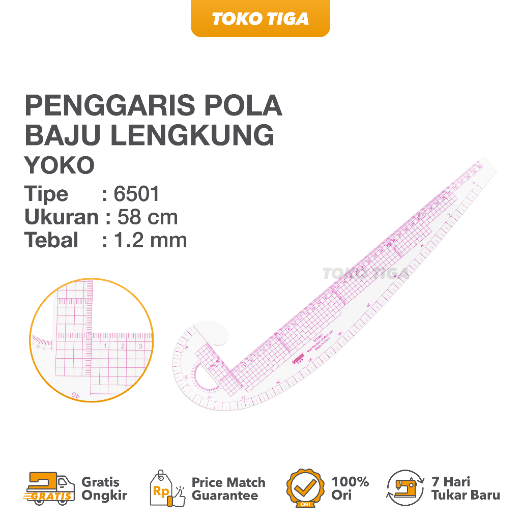 

Penggaris Jahit/Menjahit - Penggaris Pola Baju Lengkung 58 cm - 6501