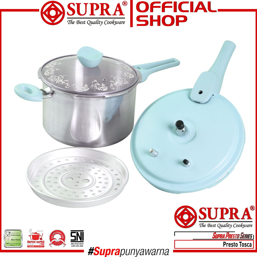 Supra Panci Presto 8 / 12 Liter SUPRA I Kukusan I Pengukus + Tutup Kaca