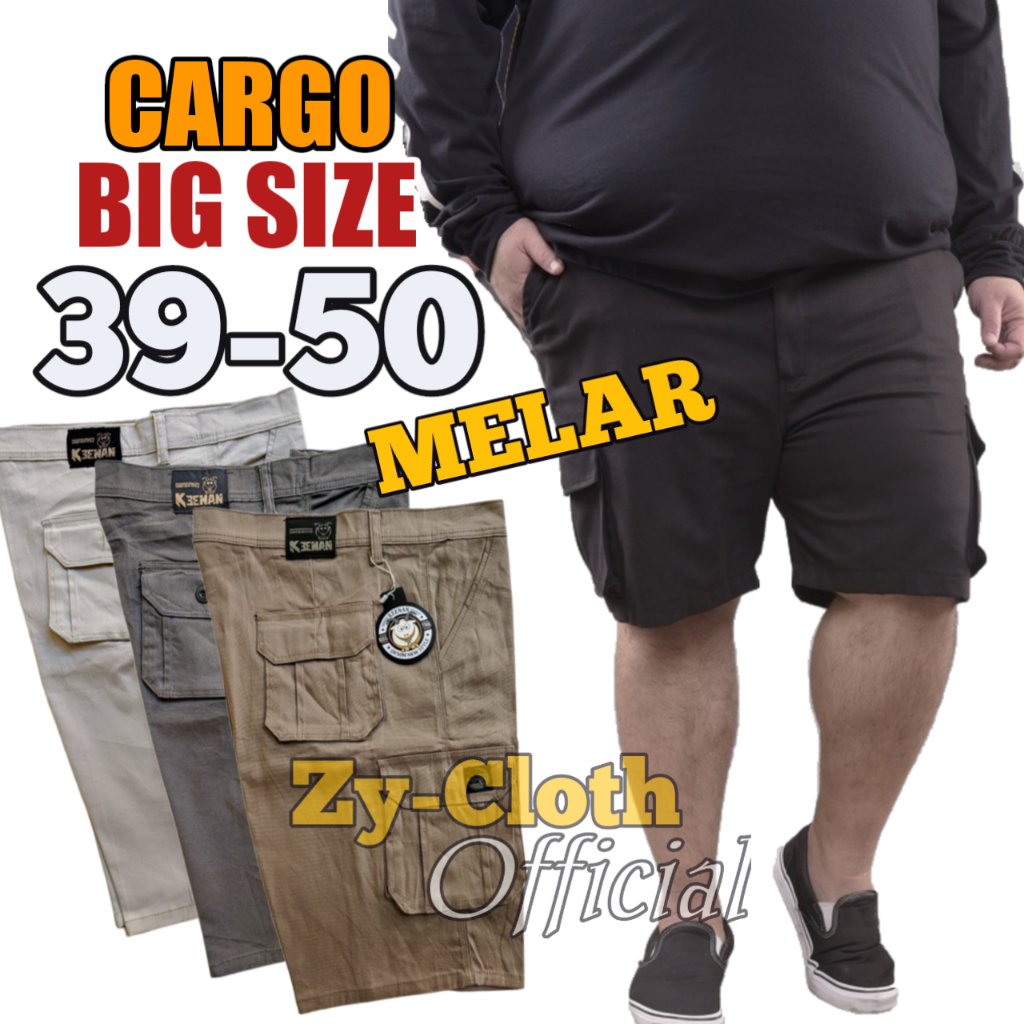 BIG SIZE Celana Cargo Pendek Pria Jumbo 39-50 Kargo Pendek Taktical Bahan Melar Paha Longgar Origina