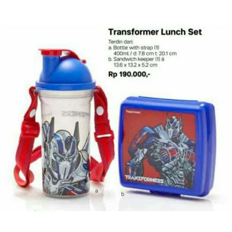 lunch box transformer botol minum dan tempat roti sandwich bekal anak anda disekolah by tupperware
